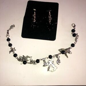 Silver and bead fairy bracelet and beaded earrings full of magic and mischief.